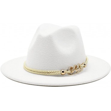 Gossifan Lady Fashion Wide Brim Felt Fedora Panama Hat with Ring Belt - BNIKR1OQ9