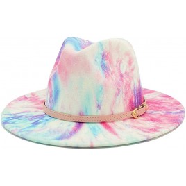 Gossifan Tie-dye Wide Brim Fedora Hats for Women Multicolor Felt Panama Hat - BB9AOCIXW