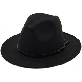 HUDANHUWEI Women's Classic Wide Brim Fedora Hat with Belt Buckle Felt Panama Hat - BNLKUR5S8