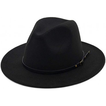 HUDANHUWEI Women's Classic Wide Brim Fedora Hat with Belt Buckle Felt Panama Hat - B9KZ3KJEB