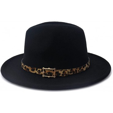 HUDANHUWEI Women's Wide Brim Felt Fedora Panama Hat with Leopard Belt Buckle - B5HO5UKWE