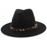 HUDANHUWEI Women's Wide Brim Felt Fedora Panama Hat with Leopard Belt Buckle - B5HO5UKWE