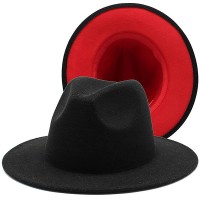INOGIH Black Red Bottom Fedora-Hat-for-Women and Men Wide-Brim Patchwork Two-Tone Panama-Hats with Belt - BYSUZBJ7M