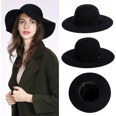 Jeff & Aimy Womens 100% Wool Felt Fedora Hat Wide Brim Floppy Porkpie Style - BIA4D7VQH
