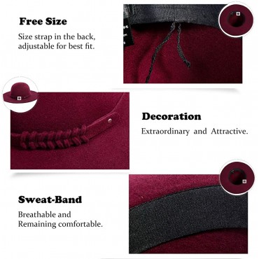 Jeff & Aimy Womens 100% Wool Felt Fedora Hat Wide Brim Floppy Porkpie Style - BIA4D7VQH