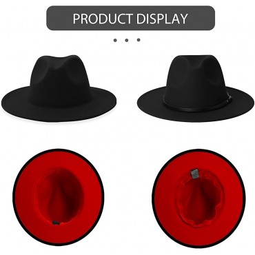 jingsha Womens & Mens Two Tone Wide Brim Fedora Hats Felt Panama Cap Casual Hats with Belt Buckle - BLPZV5VXW