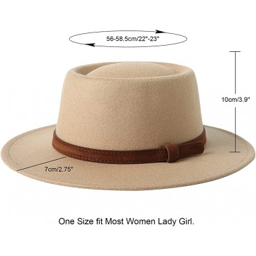 JOYEBUY Women Lady Retro Wide Brim Floppy Panama Hat Belt Buckle Wool Fedora Hat - B5MP8KOJY