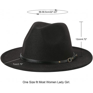 JOYEBUY Women Lady Two Tone Wide Brim Panama Hat Patchwork Colors Classic Fedora Hat with Belt Buckle - BCFATSH9Q