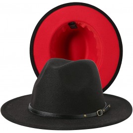 JOYEBUY Women Lady Two Tone Wide Brim Panama Hat Patchwork Colors Classic Fedora Hat with Belt Buckle - BCFATSH9Q