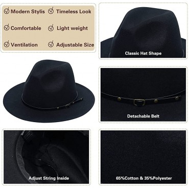 Kalerona Fedora Hats for Women，Unisex Wide Brim Felt Fedora Hat - BX9851P5M