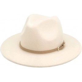 Lisianthus Women Classic Felt Fedora Wide Brim Hat with Belt Buckle - BS2ZPHI40