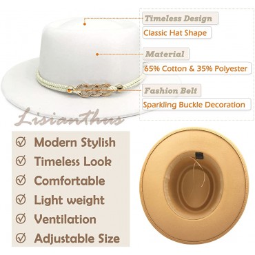 Lisianthus Women Wide Brim Fedora Hat with Belt Buckle Pork Pie Hat - B08R9WQ9V