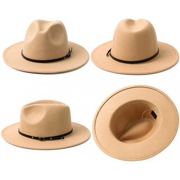 Lisianthus Women Wide Brim Wool Fedora Panama Hat with Belt Buckle - B7T0V0MFB