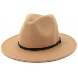 Lisianthus Women Wide Brim Wool Fedora Panama Hat with Belt Buckle - BFMF038D5