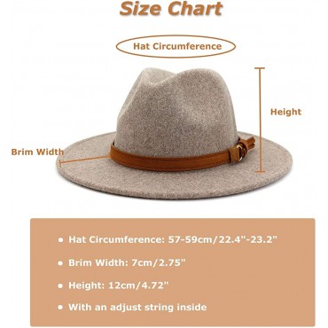 Lisianthus Womens Classic Wool Fedora with Belt Buckle Wide Brim Panama Hat - BDAV4BRYJ
