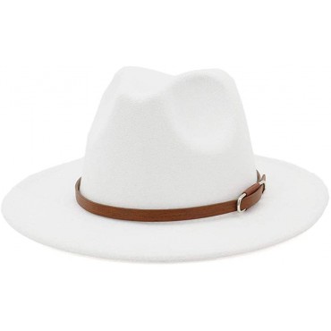 Lisianthus Women's Wide Brim Felt Fedora Retro Panama Hat with Belt Buckle - B1EYD3OWY