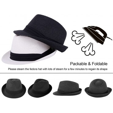 Livingston Straw Fedora Sun Hat for Women Men Foldable & Packable Trilby Panama Style Summer Beach Hat - BHZPAGGOG