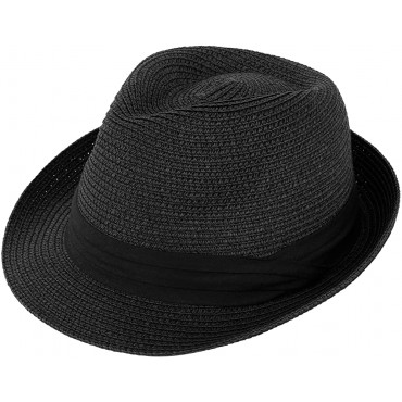 Livingston Straw Fedora Sun Hat for Women Men Foldable & Packable Trilby Panama Style Summer Beach Hat - BHZPAGGOG