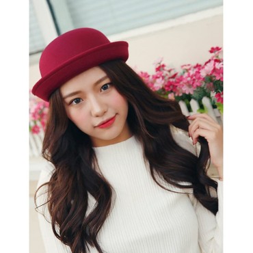 Lujuny Classic Wool Round Bowler Hats Trendy Derby Fedora Bucket Caps with Roll-up Brim for Youth Petite - B7NFLUE7V