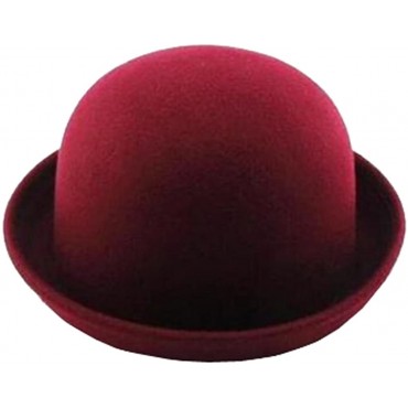 Lujuny Classic Wool Round Bowler Hats Trendy Derby Fedora Bucket Caps with Roll-up Brim for Youth Petite - B7NFLUE7V