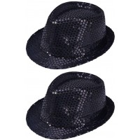 TENDYCOCO 2PCS Solid Color Sequins Fedora Hat Stage Shining Hat Jazz Caps Hat for Adults Costume Performance PartyBlack - BSTN6ZSXP