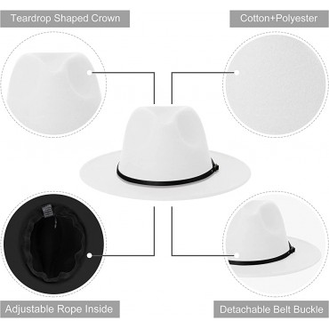 Two Tone Wide Brim Fedora Hats Classic Felt Panama Hat with Belt Buckle for Women & Men - BWFYD8QCG