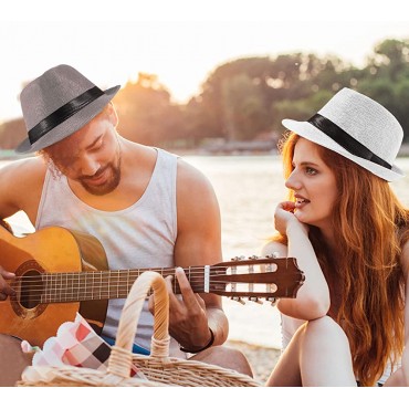 Ultrafun 5 Pack Short Brim Fedora Classic Summer Beach Sun Hat Panama Cap for Men Women - BM0YNWK58