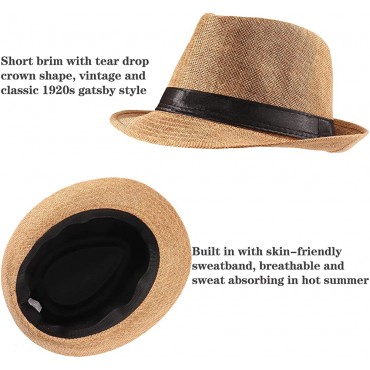 Ultrafun 5 Pack Short Brim Fedora Classic Summer Beach Sun Hat Panama Cap for Men Women - B4BWB2GV2