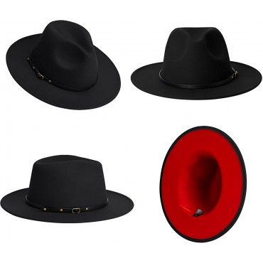 Wide Brim Fedora Hats for Women Dress Hats for Men Two Tone Felt Panama Hat - B3G1N1HOU