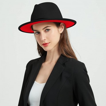 Wide Brim Fedora Hats for Women Dress Hats for Men Two Tone Felt Panama Hat - B3G1N1HOU