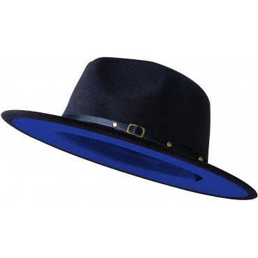 Wide Brim Fedora Hats for Women Men Two Tone Dress Hat Felt Panama Hat in Two Audlt Size - B6J8EBFJU