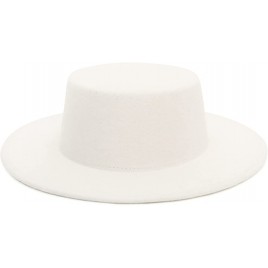 Women Men Classic Wool Felt Fedora Hat Wide Brim Flat Top Jazz Panama Hat Casual Party Church Hat - BS8F94F46