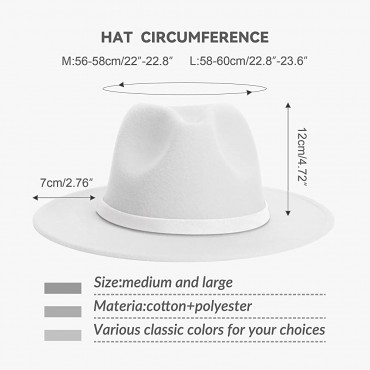 Womens & Mens Classic Wide Brim Fedora Felt Panama Hats Two Tone Fedora Hat with Band - BL9YZFYXT