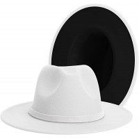 Womens & Mens Classic Wide Brim Fedora Felt Panama Hats Two Tone Fedora Hat with Band - BL9YZFYXT