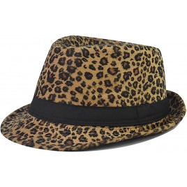 Womens Classic Trilby-Fedora Hat Short Brim Gangster-Manhattan-Hat with Leopard Print - BXZLB3NNR