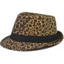 Womens Classic Trilby-Fedora Hat Short Brim Gangster-Manhattan-Hat with Leopard Print - BXZLB3NNR