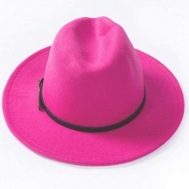 Womens Classic Wide Brim Fedora with Belt Buckle Wool Panama Felt Hat - B453ATMKV