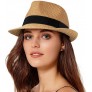 Womens Short Brim Straw Sun Hat Fedora Trilby Hat Panama Men Roll Up Packable Beach Hats - BVUK20XAP
