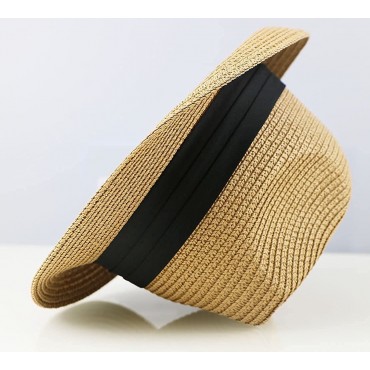 Womens-Sun-Hat Summer-Straw-Fedora Hat Foldable-Panama Beach-Sun Hat Short Brim Trilby-Hat M-L Adjustable String Bulit-in - BYEYZMIYN