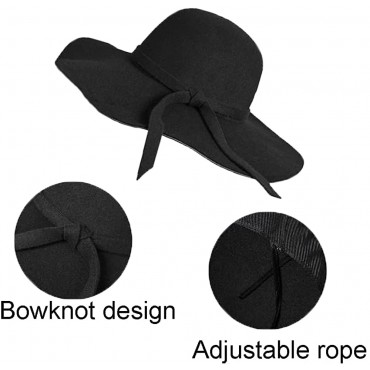 Women's Vintage-Floppy-Hat Wide-Brim Felt Bowler-Cap with Bowknot - BWMLJFBOX