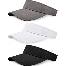 3 Pieces Sun Sports Visor Hats One Size Adjustable Cap for Women and Men Black White Grey - BM7IB9KPQ