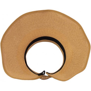 Cute Wide Brim Roll Up Foldable Straw Sun Visor with Bow for Women Large Packable Visor Hat - BC06BOHWW