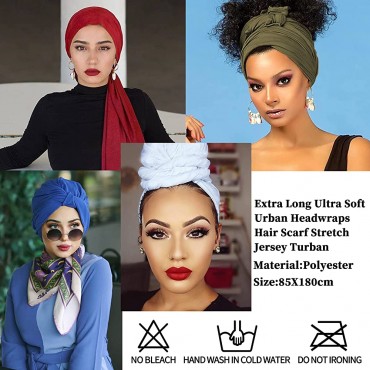 12 Pieces Stretch Jersey Head Wrap Extra Long Ultra Soft Scarf Urban Headwraps Hair Scarf African Head Wrap Solid Color Breathable Headwear Lightweight Head Band Tie for Women - B2B8GZ0WA