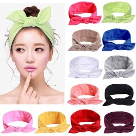 12pcs Solid Color Women Headbands Headwraps Hair Band Cotton Stretchy Turban Bows Accessories for Women Fashion Sport - BY5G2Q120