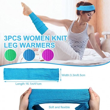 3 Pairs Leg Warmers Set Women 80s Knit Leg Warmers Neon Ribbed Leg Warmers with 3 Sets Fitness Headband Wristbands - B3IEQZKFO