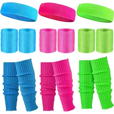 3 Pairs Leg Warmers Set Women 80s Knit Leg Warmers Neon Ribbed Leg Warmers with 3 Sets Fitness Headband Wristbands - B3IEQZKFO