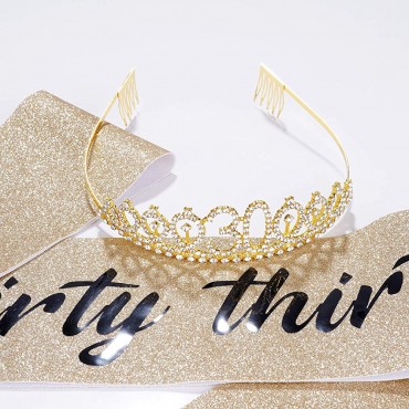 30th Birthday Sash & Tiara Set Happy Birthday Decorations for Women 30th Birthday Gifts for Her Happy Dirty 30 Birthday crown Supplies Gold Dirty Thirty - BTYTOLGEN