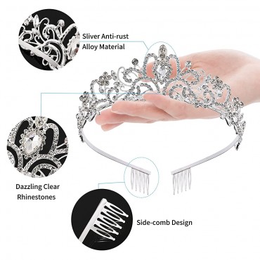 5 Pack Silver Crystal Tiara Crowns For Women Girls Princess Elegant Crown with Combs Women's Headbands Bridal Wedding Prom Birthday Party Headbands for Women - BIY4GD1LU