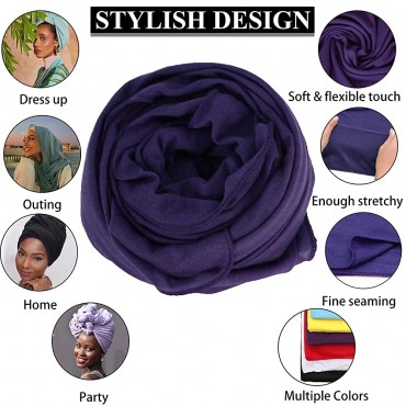 6 Pieces Head Wraps Scarf Long Turban Stretch Jersey Ultra Soft Urban Knit Hair Scarfs Solid Color African Headbands Tie Cotton Breathable Headwrap Fashion Shawls for Women - BJSJDPQ46