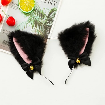 Animal Faux Fur Cat Dog Ears Headbands with Bells Lovely Flexible Hair Accessory Halloween Cosplay Costume Party Dress Girls B - B9AD4F5EA